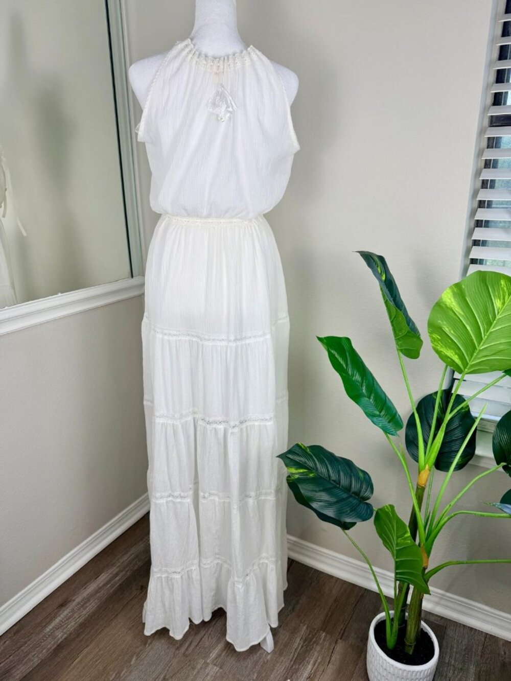 A.Peach White Boho Maxi Dress Womens Large Lace Button Front - Picture 3 of 13